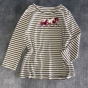 Striped Embellished Horse Graphic Quarter Sleeve Top